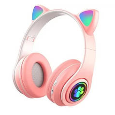 Бездротові навушники з вушками Bluetooth MDR CAT ear VZV-23M 7805 з підсвічуванням Pink N