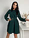 Молодіжне вільне плаття трапеція з поясом, темно-зелене, фото 3