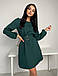 Молодіжне вільне плаття трапеція з поясом, темно-зелене, фото 4