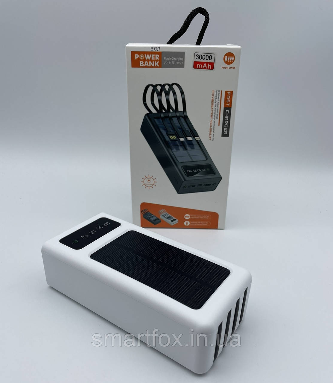УМБ (Power Bank) 309 — 30000 mAh Solar+кабель 4в1