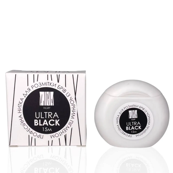 Нитка просочена пастою для розмітки ескізу брів Vilmy Ultra Black, (Чорна), 15 м