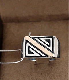 Чоловічий перстень 925 проби з вставкою золота 375 проби