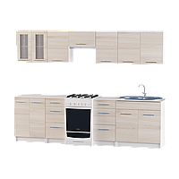 Кухня модульная со столешницей врезной мойкой и сифоном Эверест Эко набор 2.7 м Ясень Шимо светлый