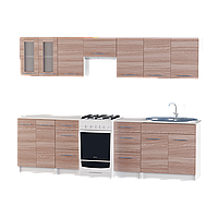 Кухня модульная со столешницей врезной мойкой и сифоном Эверест Эко набор 2.7 м Ясень Шимо темный