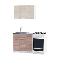 Кухня Эко набор 0.9 м №1 со столешницей и накладной мойкой (Правая) Эверест Ясень Шимо темный Светлый