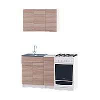 Кухня Эко набор 0.9 м №1 со столешницей и накладной мойкой (Правая) Эверест Ясень Шимо темный