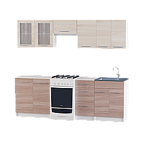 Кухня модульная со столешницей накладной мойкой и сифоном Эверест Эко набор 2.3 м Комби Ясень Шимо темный