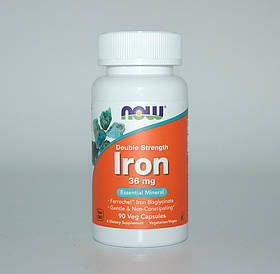 Залізо, Iron, Now Foods, 36 мг, 90 капсул