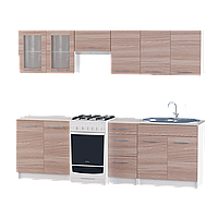 Кухня модульная со столешницей врезной мойкой и сифоном Эверест Эко набор 2.5 м Ясень Шимо темный