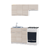 Кухня Эко набор 1.4 м №1 со столешницей и врезной мойкой Эверест Ясень Шимо светлый