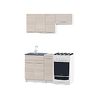 Кухня Эко набор 1.4 м №1 со столешницей и накладной мойкой (Правая) Эверест Ясень Шимо светлый