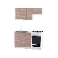 Кухня Эко набор 1.4 м №1 со столешницей и накладной мойкой (Правая) Эверест Ясень Шимо темный