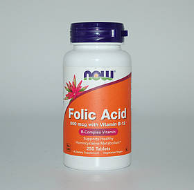 Фолієва кислота і В12, Folic Acid Vitamin B-12, Now Foods, 800 мкг, 250 таблеток