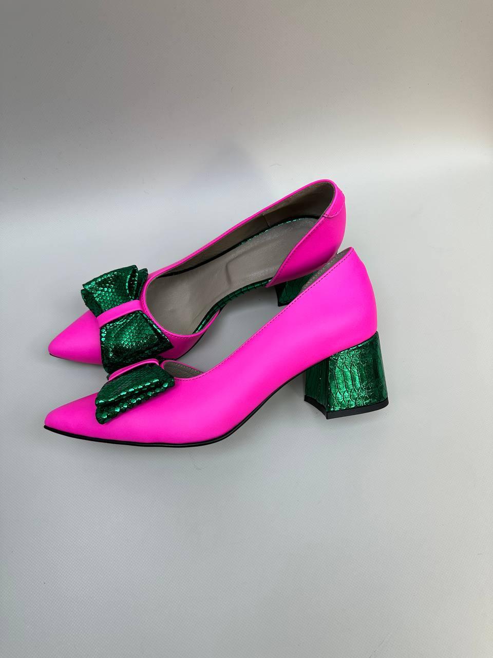 Стильные женские туфли кожаные на каблуке розовые, фуксия. Туфли натуральные для женщин яркие розовые, зеленые - фото 4 - id-p1792905137