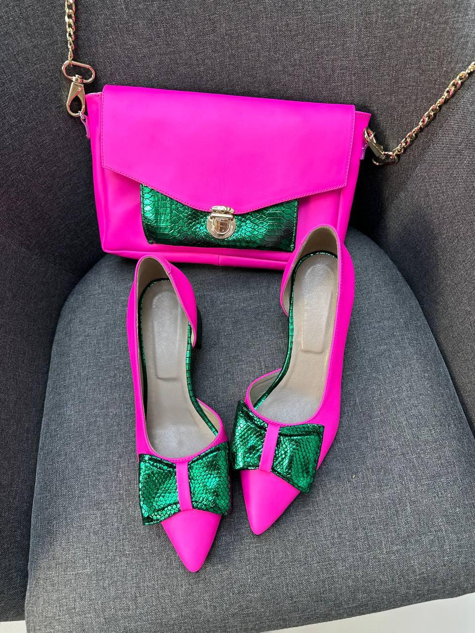 Стильные женские туфли кожаные на каблуке розовые, фуксия. Туфли натуральные для женщин яркие розовые, зеленые - фото 2 - id-p1792905137