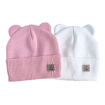 Весняна Дитяча шапочка з вушками Тонка в'язка в 1 шар з відворотом від 6 міс до 9 міс, фото 3