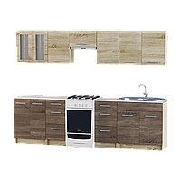 Кухня модульная со столешницей врезной мойкой и сифоном Эверест Эко набор 2.7 м Комби Дуб Сонома Трюфель