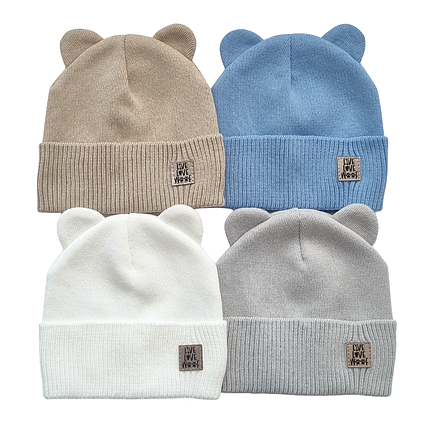 Весняна Дитяча шапочка з вушками Тонка в'язка в 1 шар з відворотом від 6 міс до 9 міс, фото 1