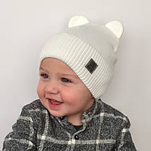 Весняна Дитяча шапочка з вушками Тонка в'язка в 1 шар з відворотом від 6 міс до 9 міс, фото 2