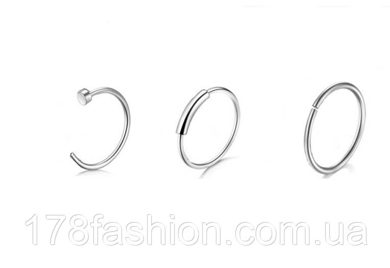 Набір з 3-х пірсингів для носа під срібло, фото 1