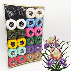 Набір ниток 24 бавовняних мотка для в'язання та вишивки пряжа Ірис нитки в мотках