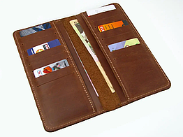 Жіночий тонкий шкіряний гаманець купюрник лонгер із натуральної шкіри світло-коричневий