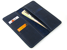 Жіночий тонкий шкіряний гаманець купюрник лонгер із натуральної шкіри синій