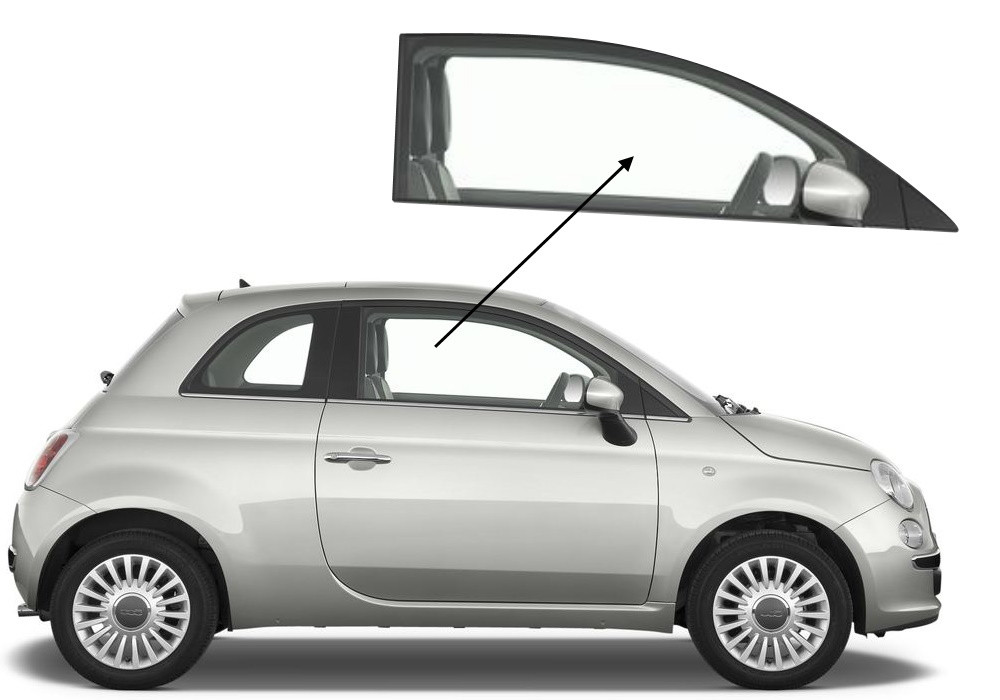 Бічне скло Fiat 500 2007-2023 передніх дверей праве