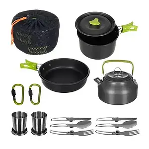 Посуд туристичний для кемпінгу на 6 персон з чайником та склянками Halin MA-71 з туристичним чохлом
