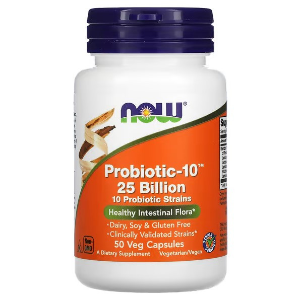 Пробіотик-10 (Probiotic-10) NOW Foods 25 млрд 50 вегетаріанських капсул