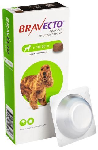 Жувальна таблетка Bravecto Бравекто від бліх і кліщів на 3 місяці для собак вагою 10-20кг