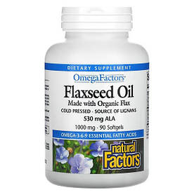 Лляна олія, Flaxseed Oil Natural Factors, 1000 мг, 90 капсул