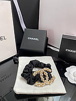Брендовая резинка для волос Шанель Chanel, черная, позолота