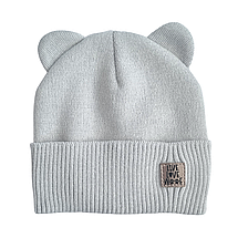 Весняна Дитяча шапочка з вушками Тонка в'язка в 1 шар з відворотом від 6 міс до 9 міс, фото 5