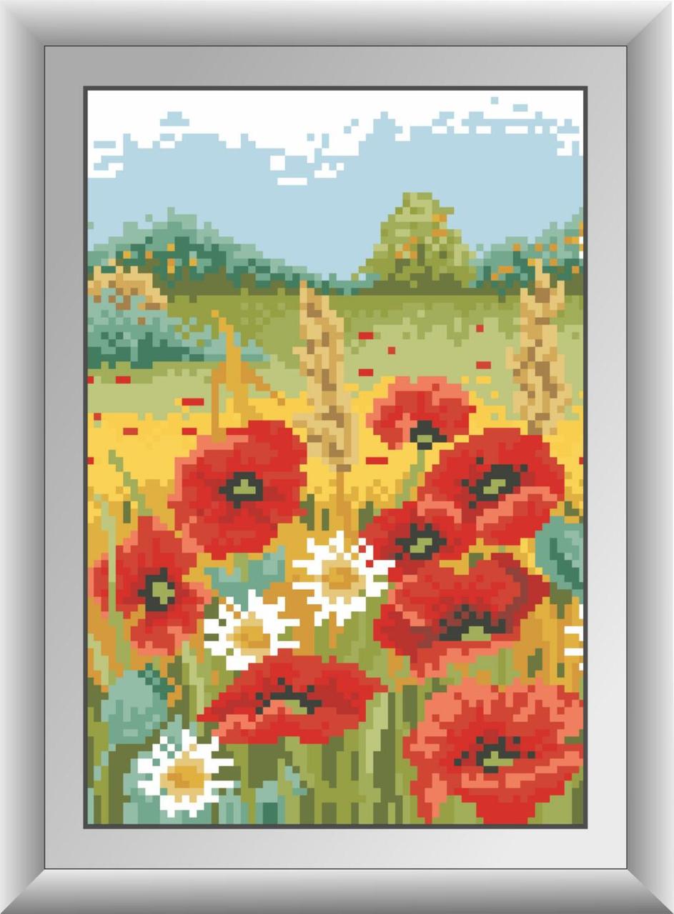 Картина стразами Dream Art Макове поле (повна зашивання, квадратні камені) (DA-30284) 17 х 25 см (Без підрамника), фото 1