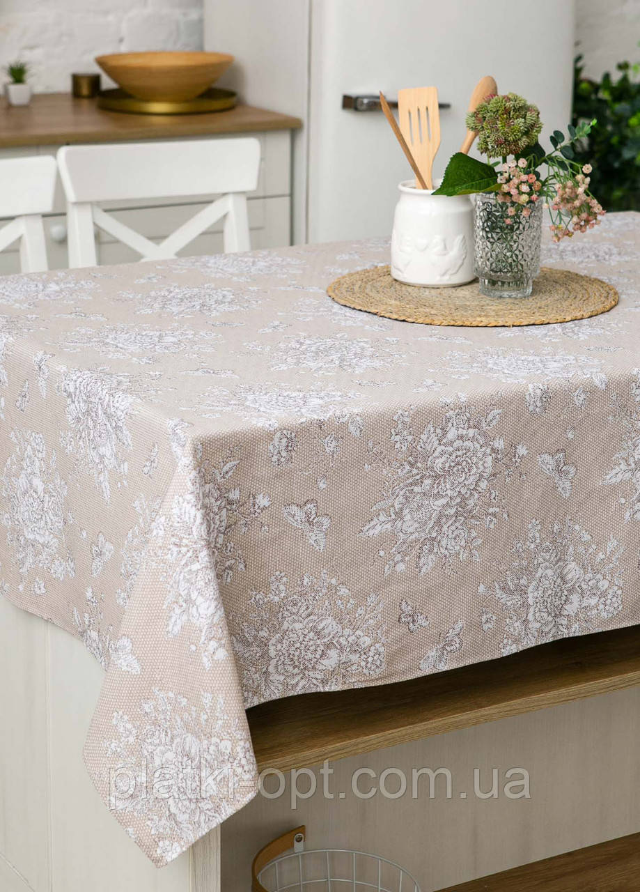 Скатертина лляна "Шантільї бежева" 1.8 м х 1.5 м (середній стіл), фото 1