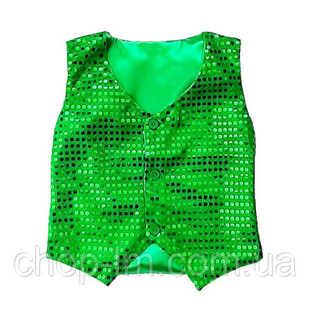 Жилетка зелена з паєтками (зріст 140-146 см). Класичний зелений жилет блискучий, фото 1
