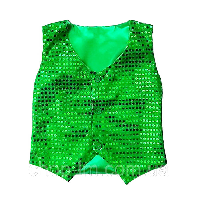 Жилетка зелена з паєтками (зріст 140-146 см). Класичний зелений жилет блискучий