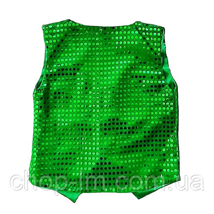 Жилетка зелена з паєтками (зріст 140-146 см). Класичний зелений жилет блискучий, фото 2