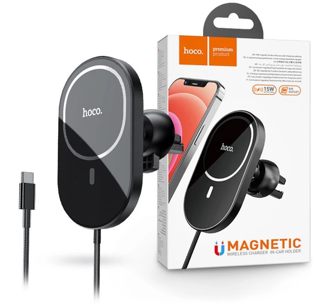 Автомобільний тримач Hoco CA90 Wireless Charger MagSafe 15W з бездротовою зарядкою Black