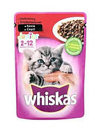 Вологий корм Whiskas для кошенят з яловичиною в соусі для котят 85 гр (5900951301957)