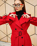 Жіночий демісезонний двобортний тренч з котону Q-44 червоний, р-ри 42-52, фото 8