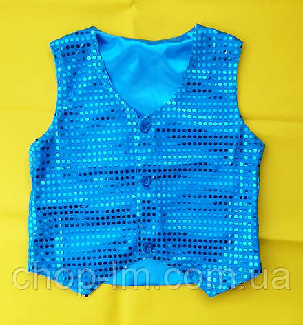 Жилетка блискуча блакитна з паєтками (зріст 116-122 см). Дитячий блакитний жилет для танців, фото 1
