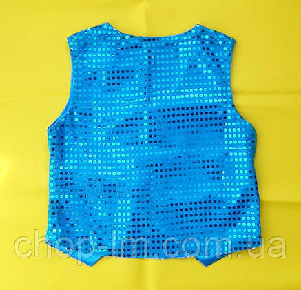 Жилетка блискуча блакитна з паєтками (зріст 116-122 см). Дитячий блакитний жилет для танців, фото 2