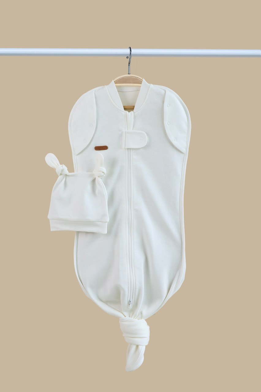 Безрозмірна пелюшка на блискавці з шапочкою Каспер, Молочна, фото 1