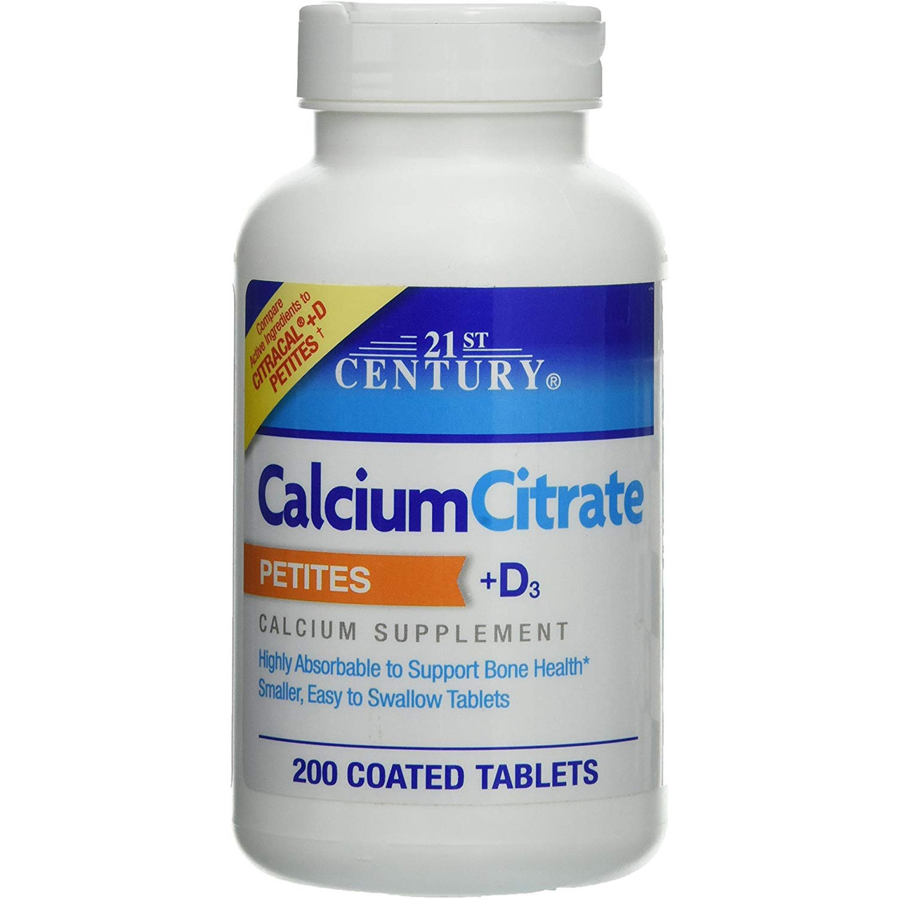 21st Century, цитрат кальцію і вітамін D3 Calcium Citrate Petites + D3, 200 Coated Tablets