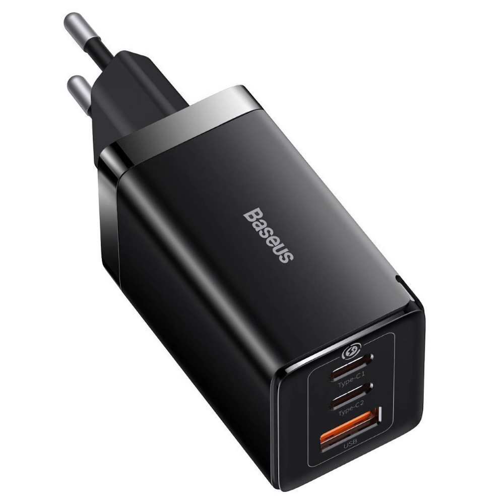 Зарядний пристрій із швидкою зарядкою + кабель BASEUS GaN2 |USB/2Type-C 65W/3A| Чорний (CCGP120201)