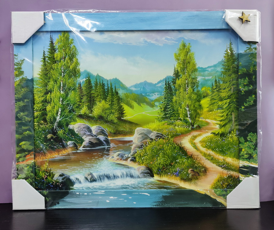 Картина репродукція з кольоровою рамкою Гірська річка" 50*40см KR047, фото 1
