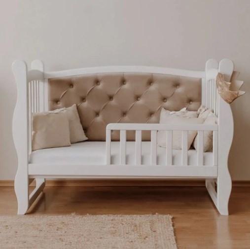 Дитяче ліжечко Angelo Габрієль з маятником + ящик біле з мокко, фото 1