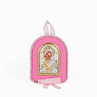 Срібна дитяча іконка Володимирська Божа Матір на рожевій подушечці для дівчинки 8х10 см 4523511 Китай
